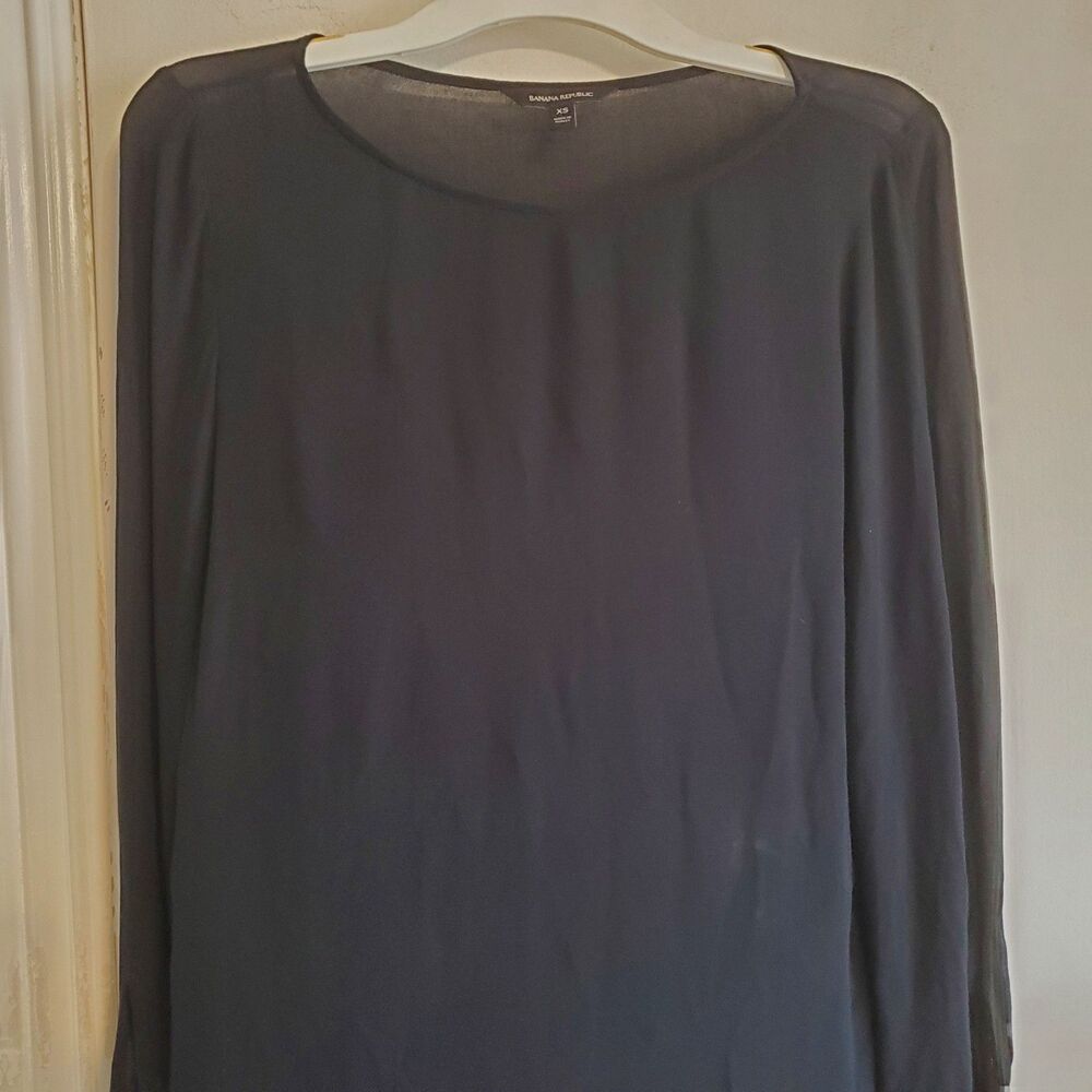 Banana Replublic Black Poet Sleeve Top Size XS Minimal Career Office Capsule - Picture 2 of 10